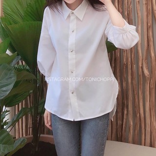 Áo Sơ Mi Trắng Vạt Bầu Form Rộng