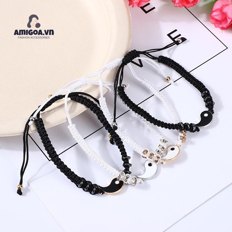 ✨✨Vòng tay đôi dây vải bện mặt hình thái cực quyền thiết kế độc đáo dành cho các cặp đôi, bạn thân vòng tay vải đôi quà tặng ý nghĩa