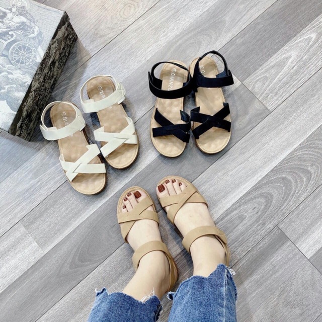 Sandal hè quai chéo đế êm mềm
