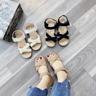 Sandal hè quai chéo đế êm mềm