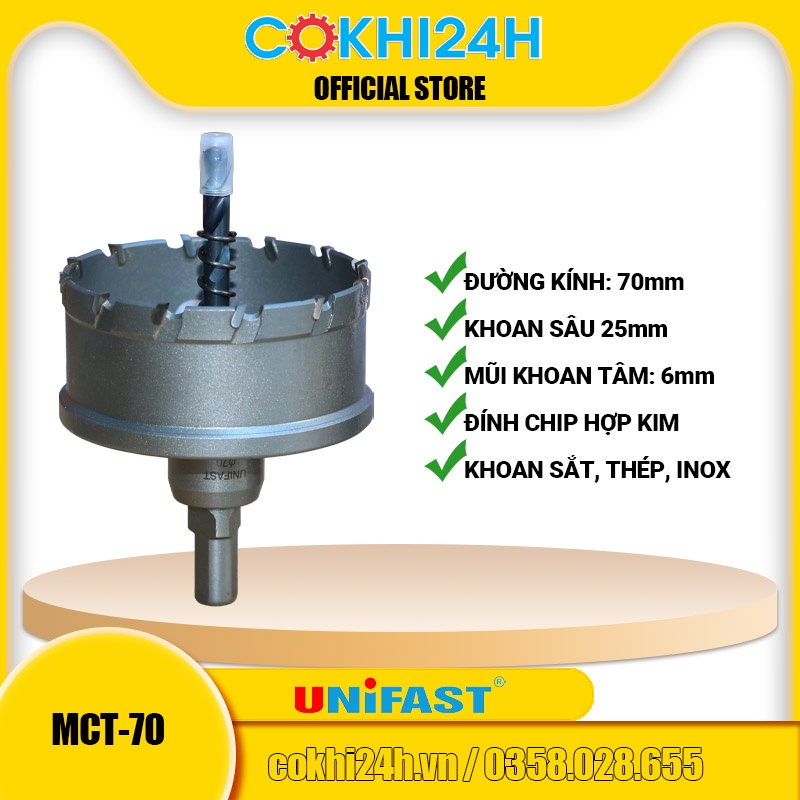 Mũi khoét 70mm Unifast MCT-70 hợp kim [ Phi 70 ]