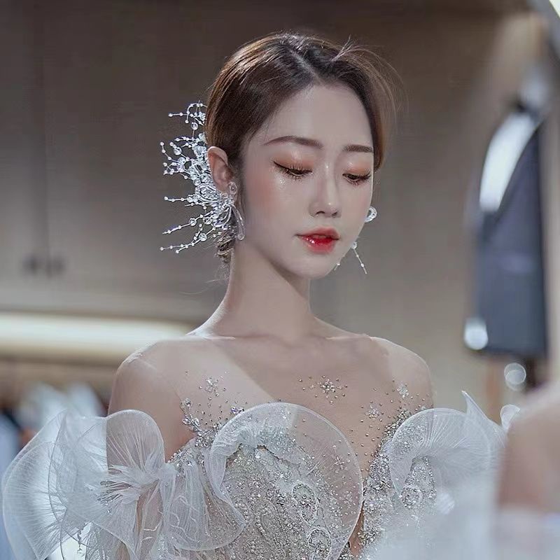 Kẹp Tóc Đính Đá Pha Lê Dùng Trang Trí Cô Dâu Phong Cách Mori Thời Trang Mới