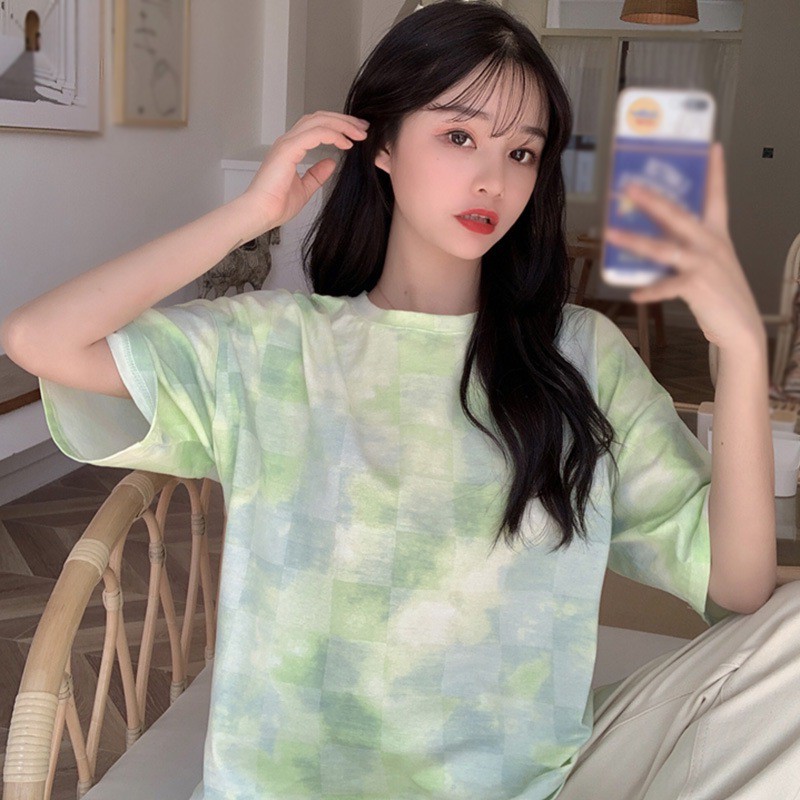 Áo Thun Nữ Dáng Dài Form Rộng Họa Tiết Caro Cá Tính