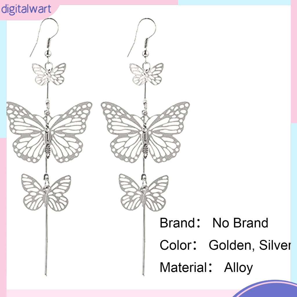 Cặp khuyên tai dài hình bướm mạ vàng/bạc cá tính dành cho nữ