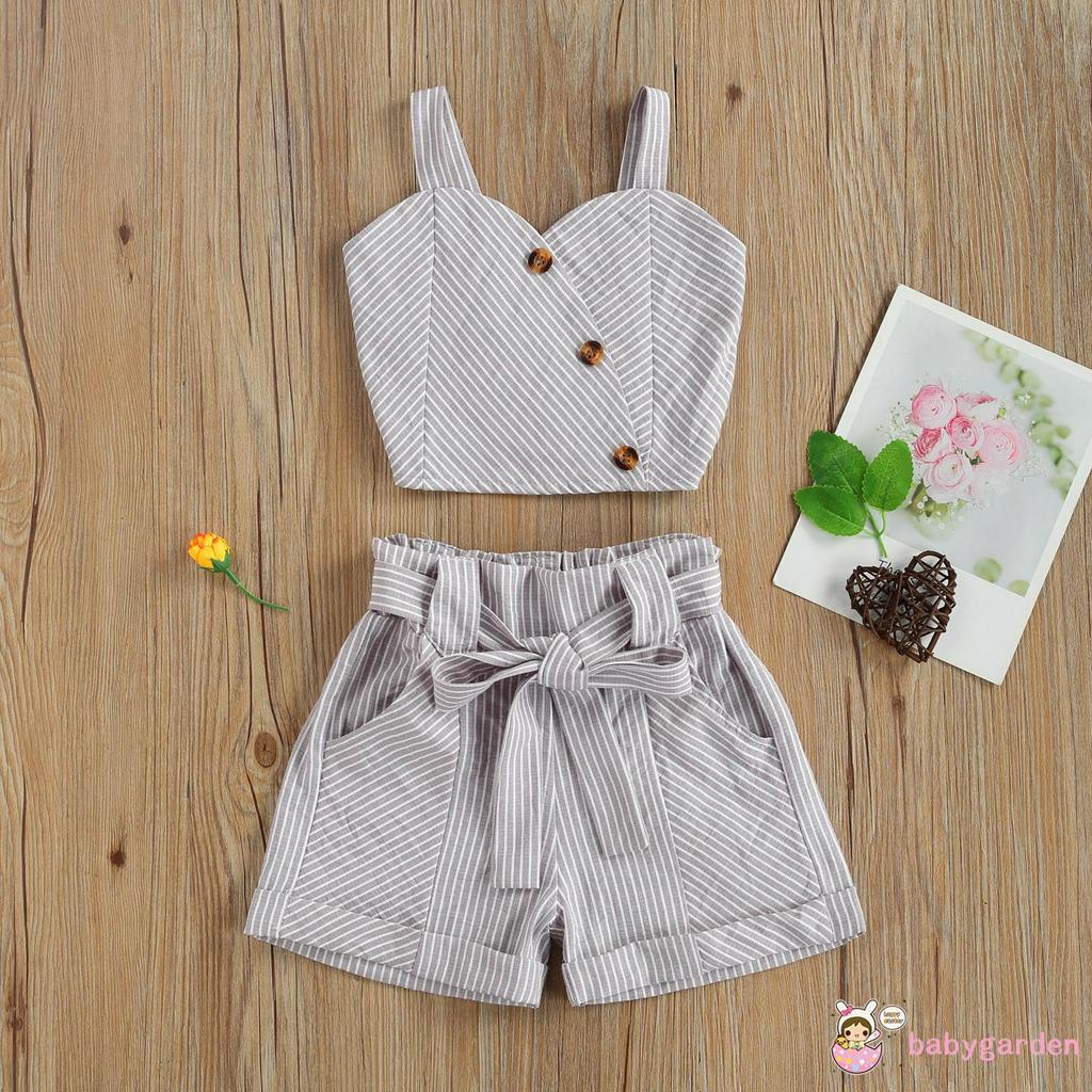 Bộ Áo Và Quần Kẻ Sọc Cho Bé Gái Từ 2-7 Tuổi