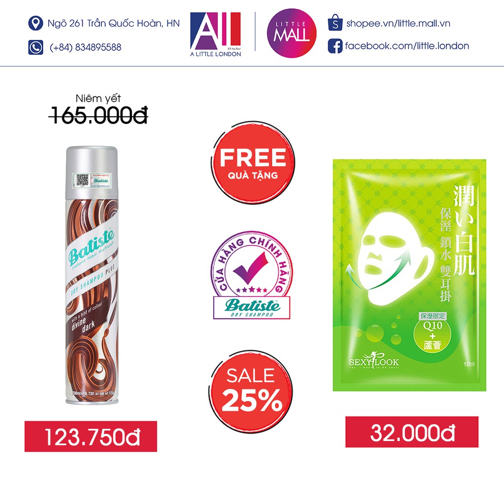Dầu gội khô Batiste dry shampoo 200ml TẶNG mặt nạ Sexylook (Nhập khẩu) | BigBuy360 - bigbuy360.vn