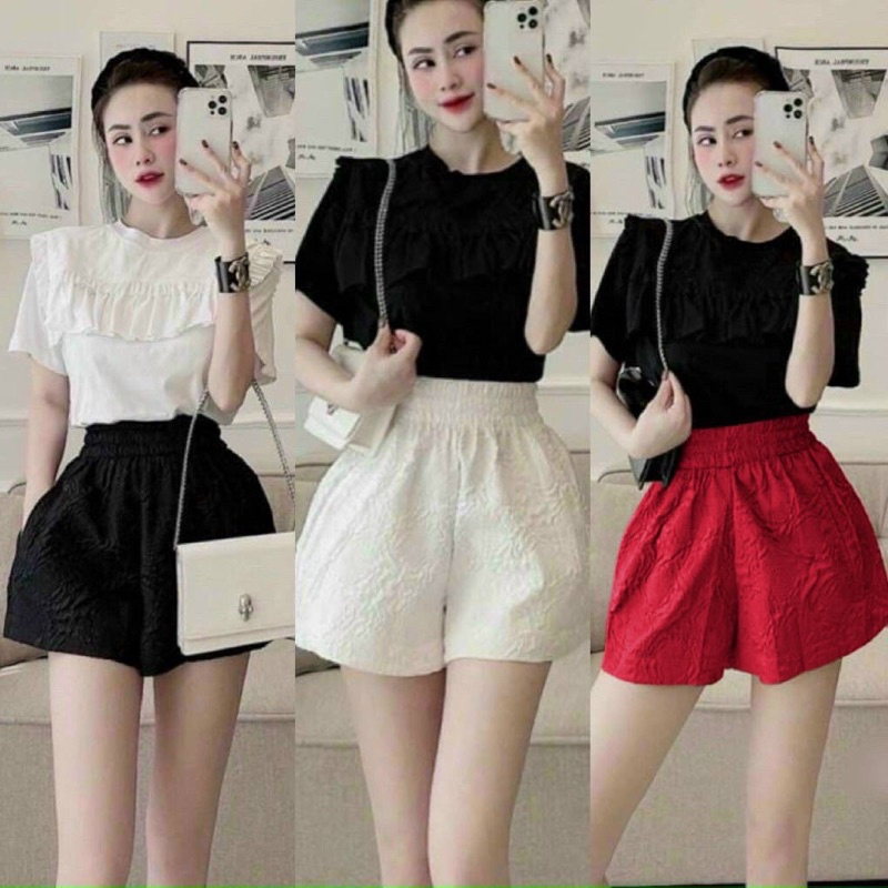 Quần đùi nữ chất vải thun xốp lưng thun hoa văn