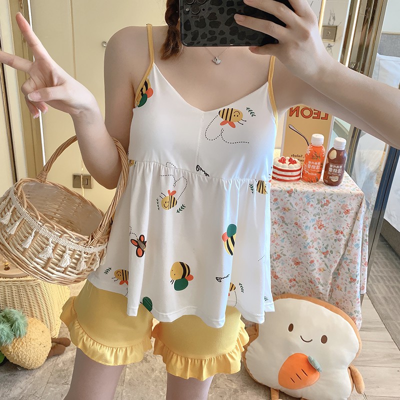 Đồ ngủ nữ [😍FREE SHIP] Đồ ngủ 2 dây nữ có đệm ngực mặc siêu dễ thương [BC18]