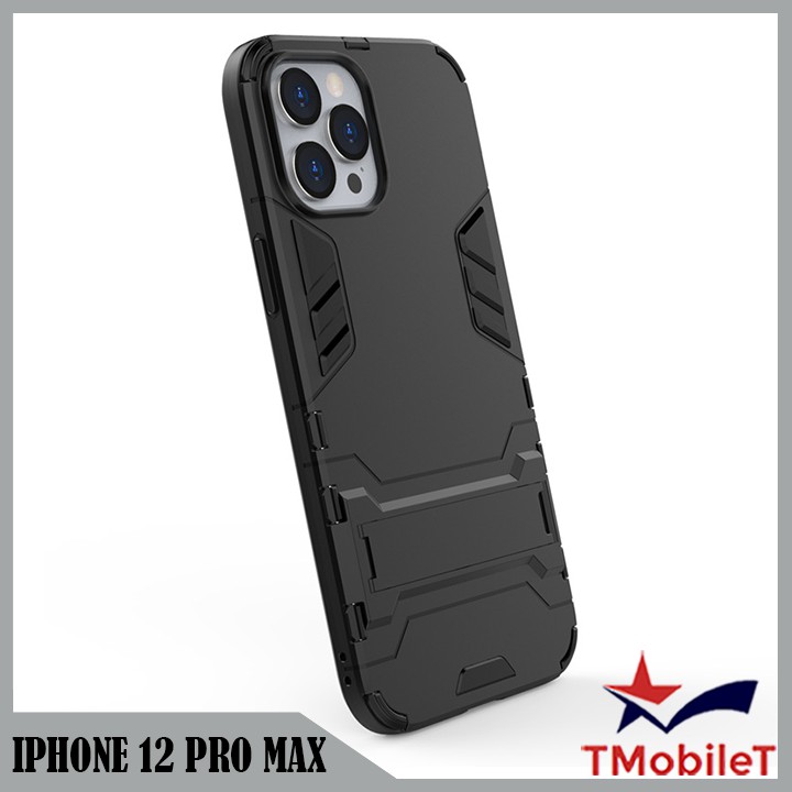 Ốp Lưng Apple iPhone 12 Pro Max iRon Man chống sốc Bảo Vệ Điện Thoại Có Chân Chống Xem Video - Màu Đen