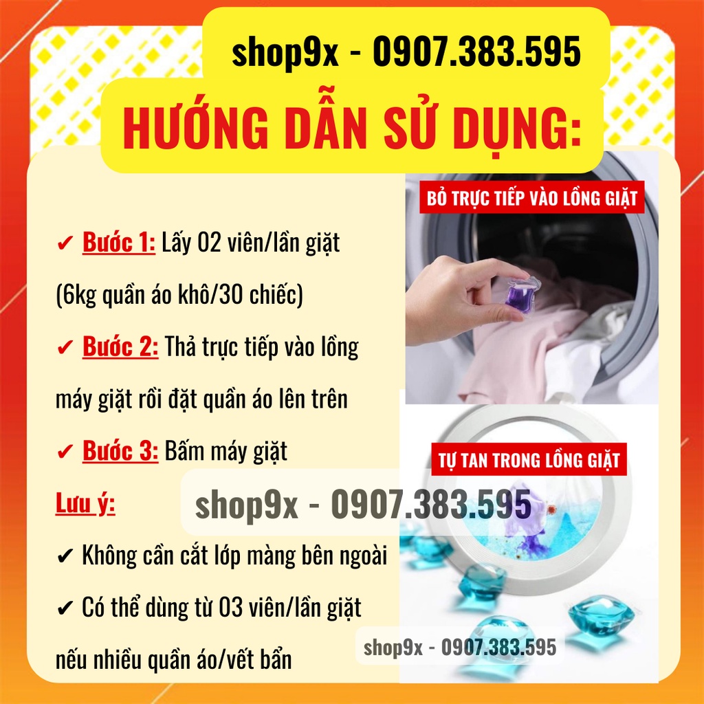 Hộp 30 Viên Giặt Xả Quần Áo 3 Trong 1 Nhiều Mùi Hương Khác Nhau