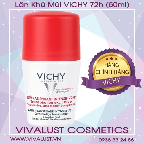 Lăn Khử Mùi VICHY Detransprirant Intensif 72h Transpiration Excessive (50ml) - Ngăn Tiết Mồ Hôi Hiệu Quả Suốt 72 Giờ