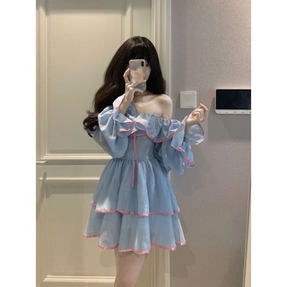Summer pure wind small fresh word collar long-sleeved dress temperament fashionable lean cake princess skirt