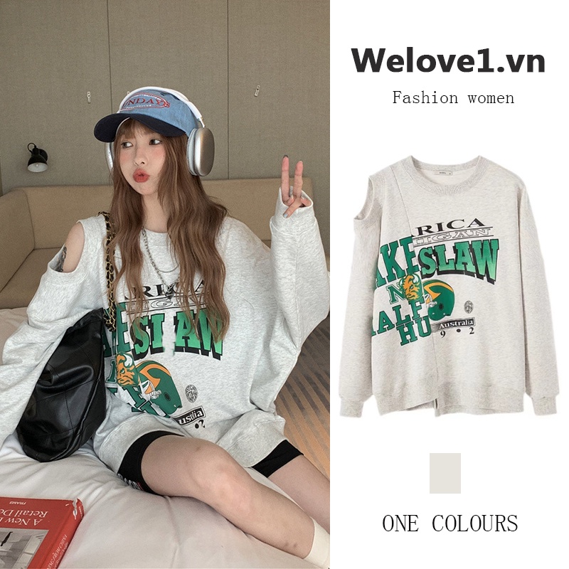 Áo Sweater Cổ Tròn Tay Dài Dáng Rộng In Họa Tiết Kiểu Retro Mỹ Thời Trang Cho Nữ