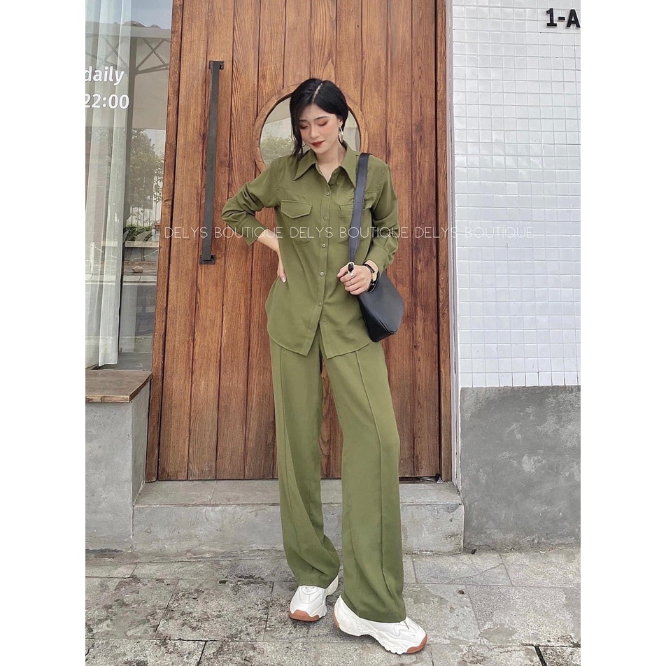 Set đũi xanh cổ đức mix quần ống sớ cao cấp