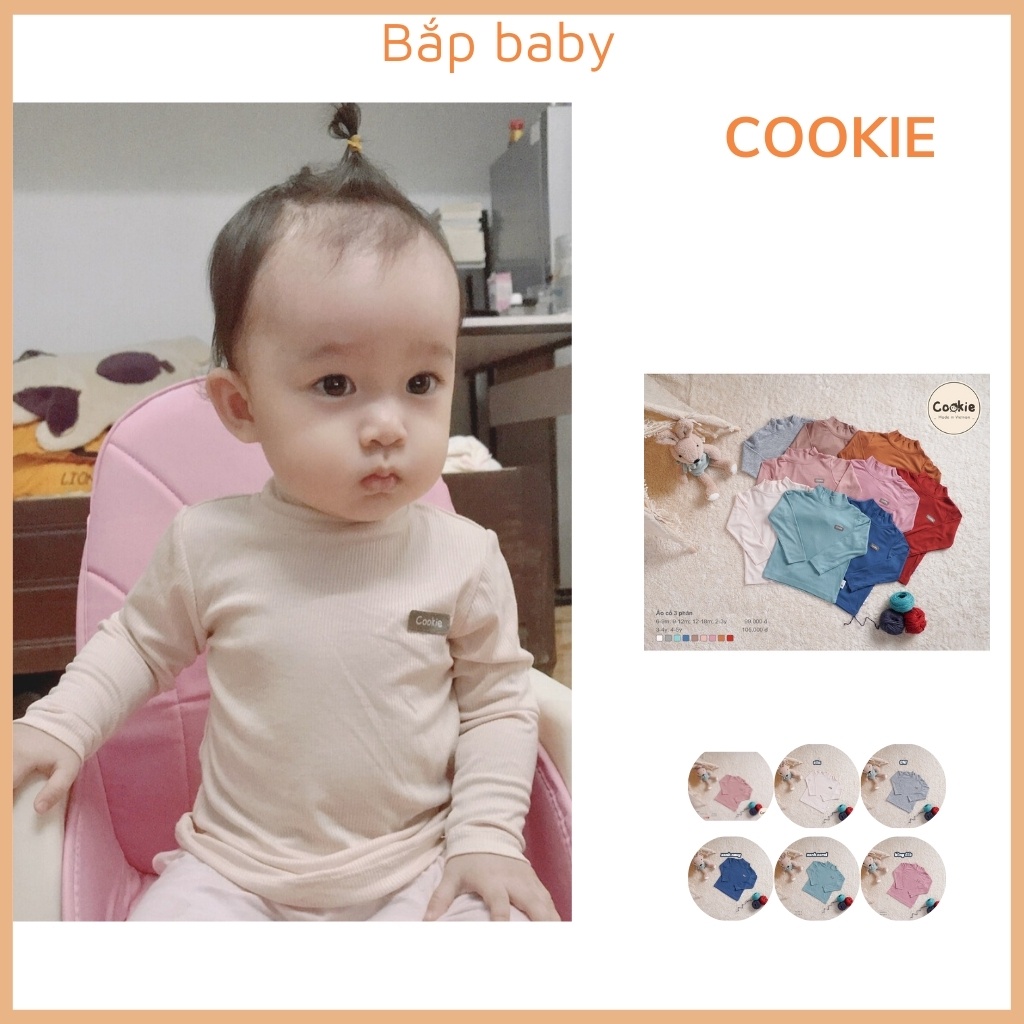 Áo cổ 3 phân cho bé COOKIE trẻ em áo giữ nhiệt vải cotton tăm lạnh full size 6m-5Y