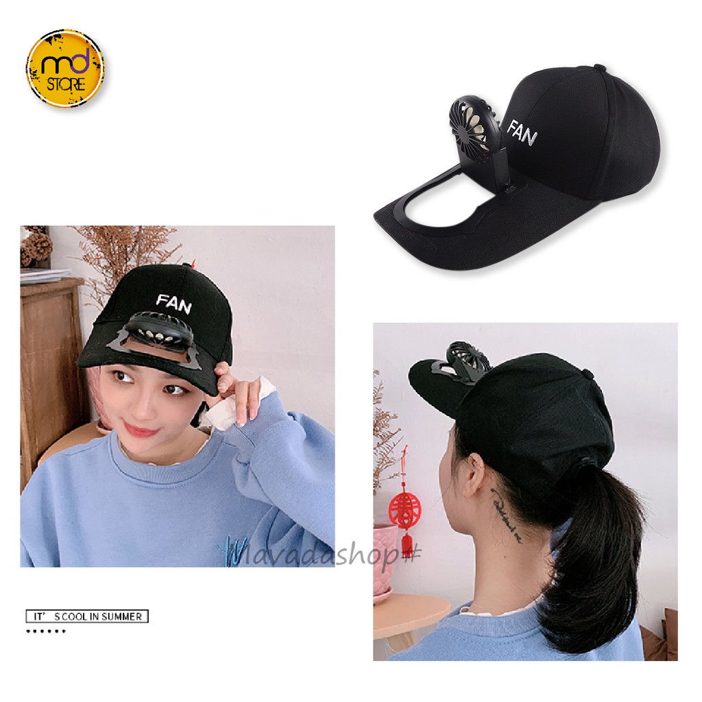 Mũ lưỡi chai tích hợp quạt sạc mini làm mát, 3 chế độ gió - hottrend mùa hè