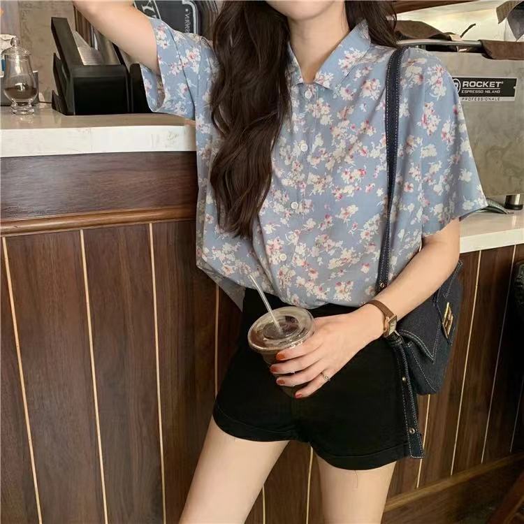 Áo Sơ Mi Nữ Dáng Rộng Họa Tiết Hoa Phong Cách Retro Thời Trang