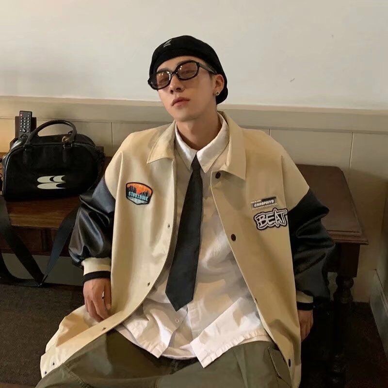 Áo khoác da bóng chày unisex hoạ tiết