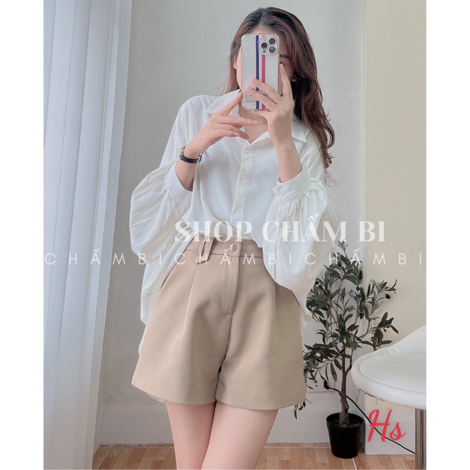 [ GIÁ RẺ MỖI NGÀY ] Áo sơ mi vạt sau dài  Tay phồng cá tính3 mầu: trắng, nâu, xanh   ĐỦ SIZE TỪ 45 KG ĐẾN 70KG