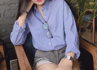 Áo sơ mi oversize sọc xanh