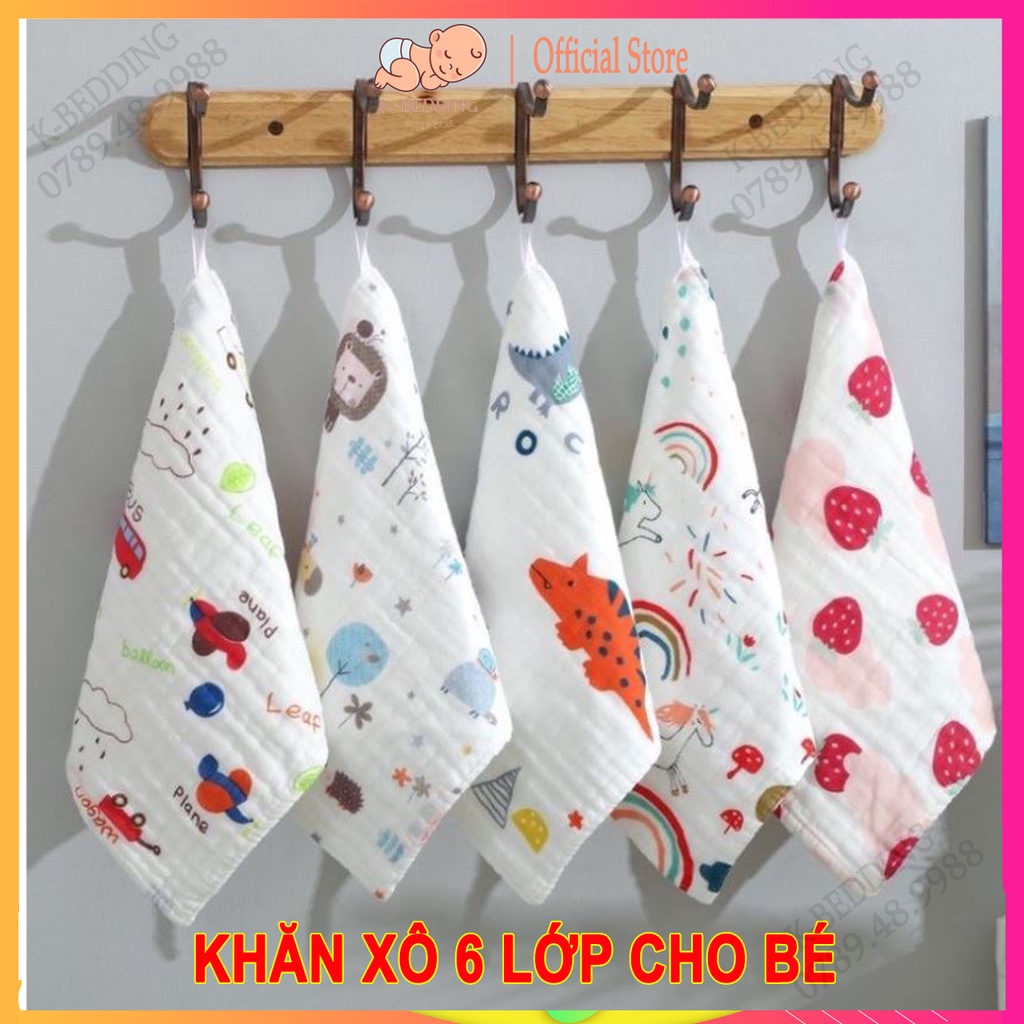 Khăn sữa cho bé sơ sinh 6 lớp loại dày, khăn xô sữa rửa mặt cao cấp mềm mại thấm hút tốt không bong xù