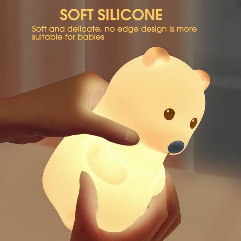 Đèn Ngủ Bảo Vệ Mắt Hình Gấu Hoạt Hình Bằng Silicon Mềm Cổng Sạc USB