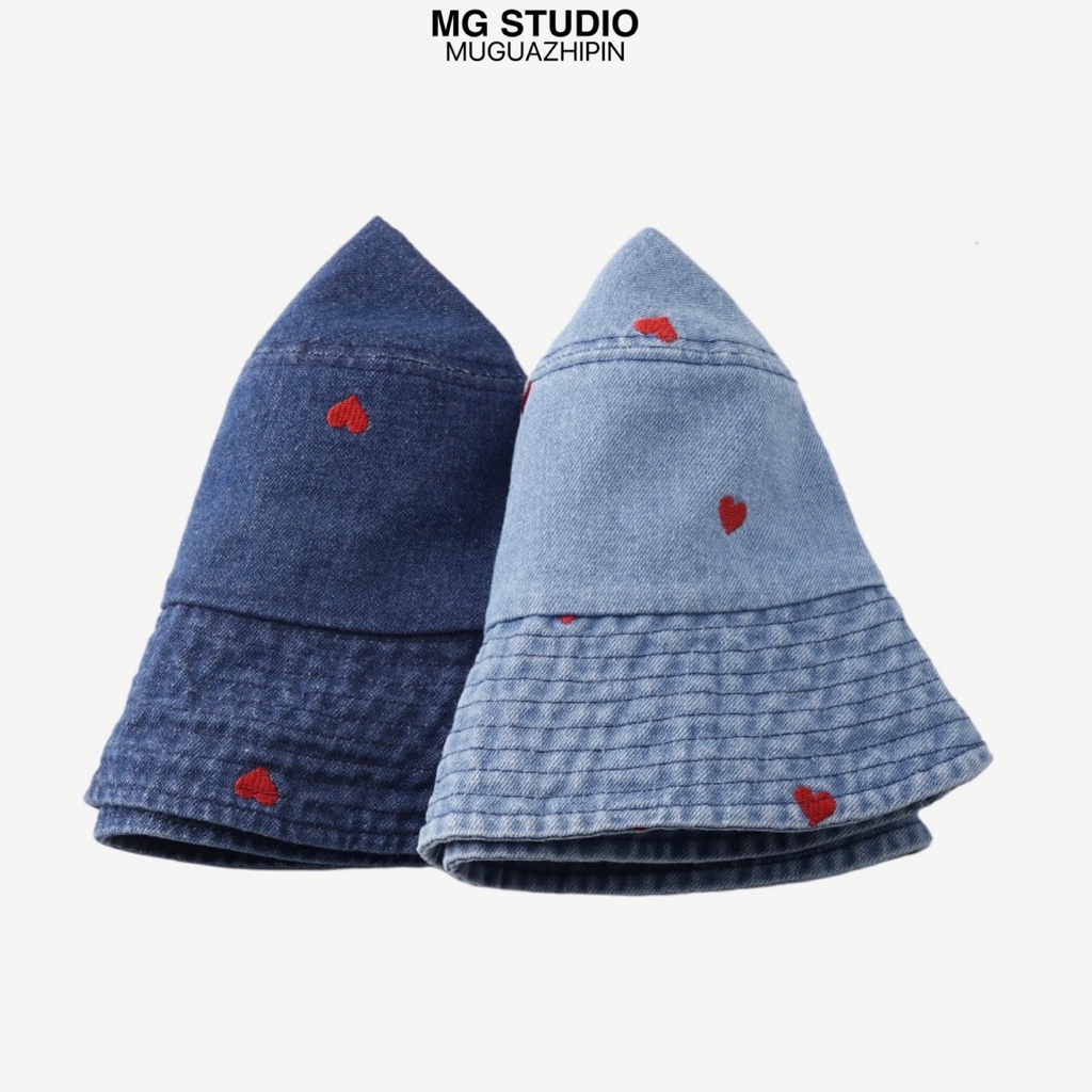 Mũ Tai Bèo MG STUDIO Chất Liệu Denim Họa Tiết Trái Tim 2 Màu Tùy Chọn Thời Trang