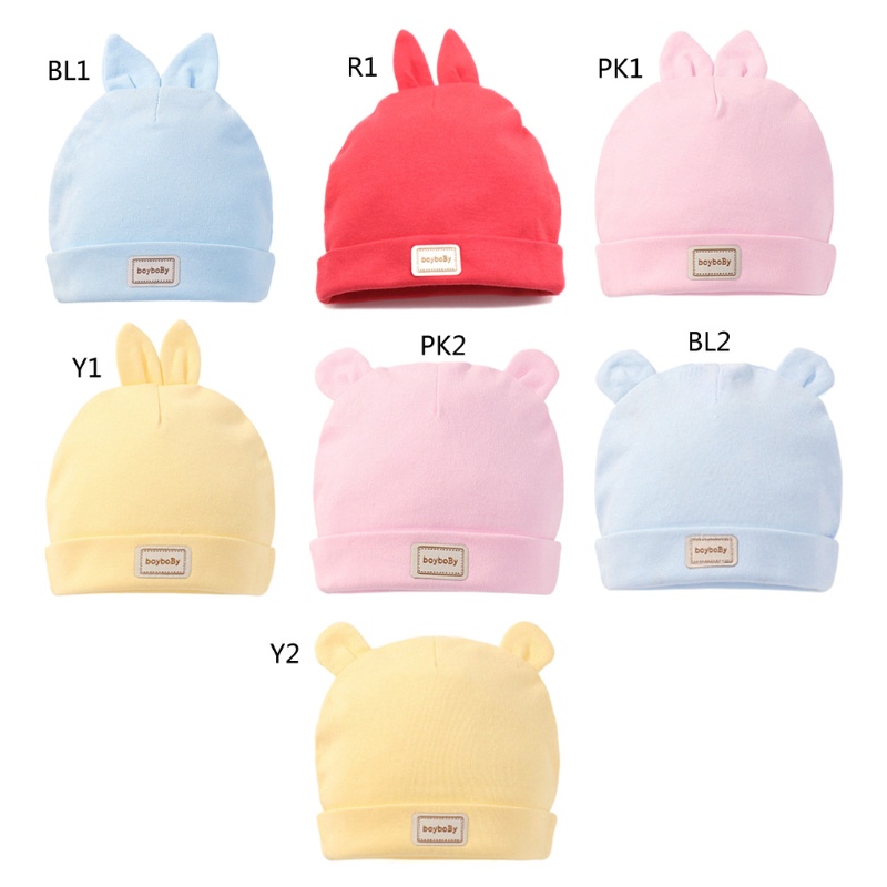 Mũ Bonnet Mềm Màu Trơn Hình Tai Gấu Dễ Thương Cho Bé Sơ Sinh