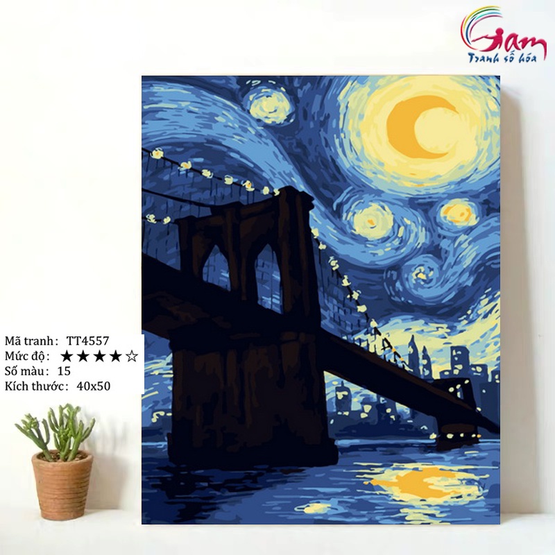 Tranh tô màu theo số trừu tượng phong cách Van gogh 2 bộ cọ+ khung 2.5cm TT4557 màu tranh cao cấp màu 5ml hỗ trợ tô sần