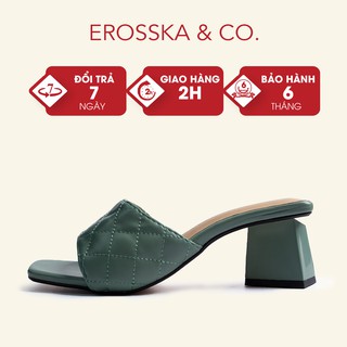 Dép cao gót Erosska quai ngang phối gót sơn gỗ cao 5cm màu xanh rêu_ EM045