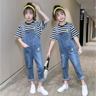 Quần yếm bò (ko áo) jean mềm, dáng suông bé gái 26 - 45kg M02