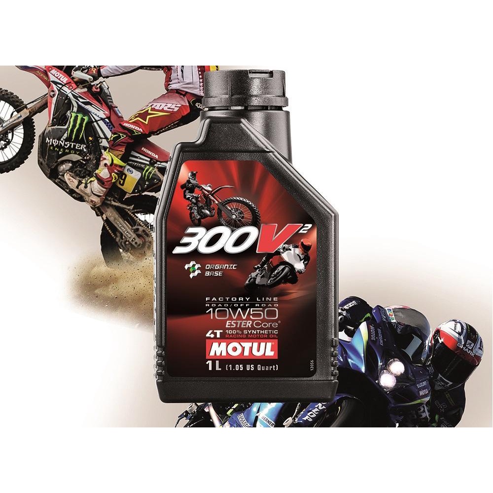 Nhớt tổng hợp xe số mô tô PKL Motul 300V2 Factory Line 10W50 1L Road and Off Road
