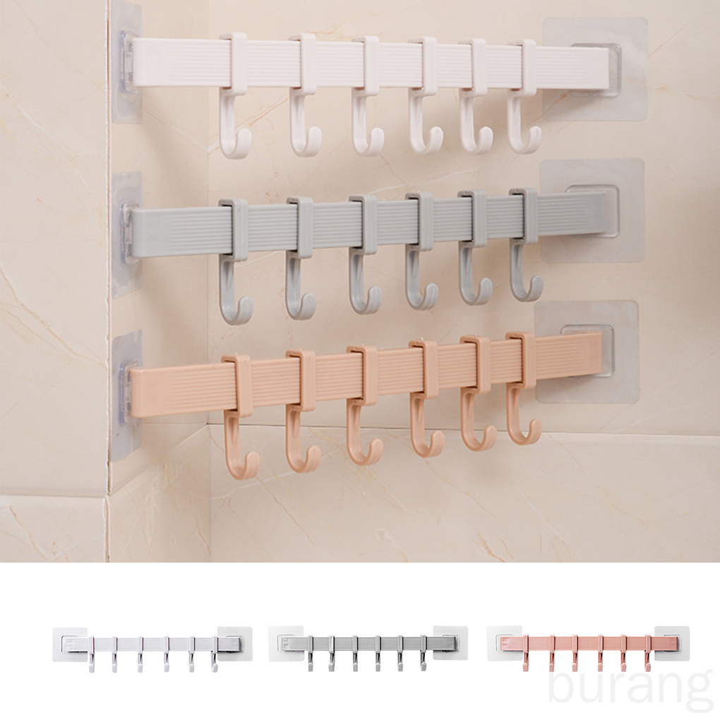 Giá treo đồ gắn cửa nhà tắm bằng nhựa 6 móc tự dính không cần khoan lỗ tiện dụng