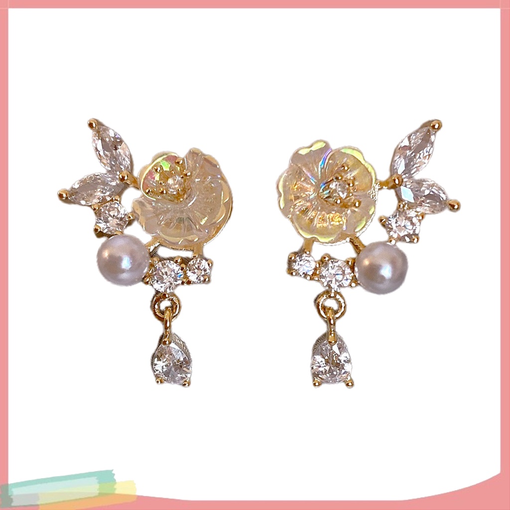 1 Đôi Bông Tai Xỏ Lỗ Hình Hoa Đính Ngọc Trai Giả Thời Trang