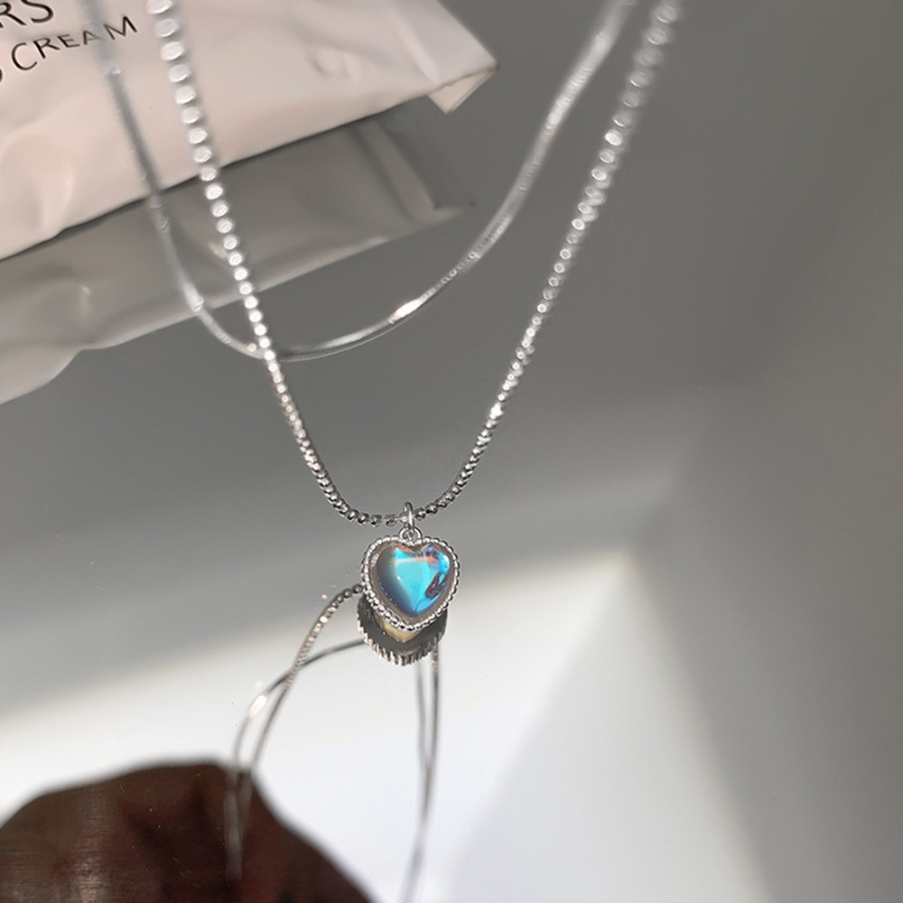 Vòng cổ Hai Lớp Mặt Trái Tim Đính Đá Quý Ngọt Ngào Phong Cách Hàn Quốc