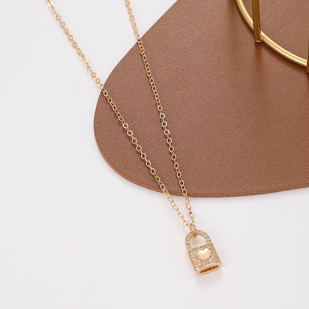 Vòng cổ Mặt Ổ Khóa Trái Tim Đính Đá zircon Thời Trang Cho Cặp Đôi