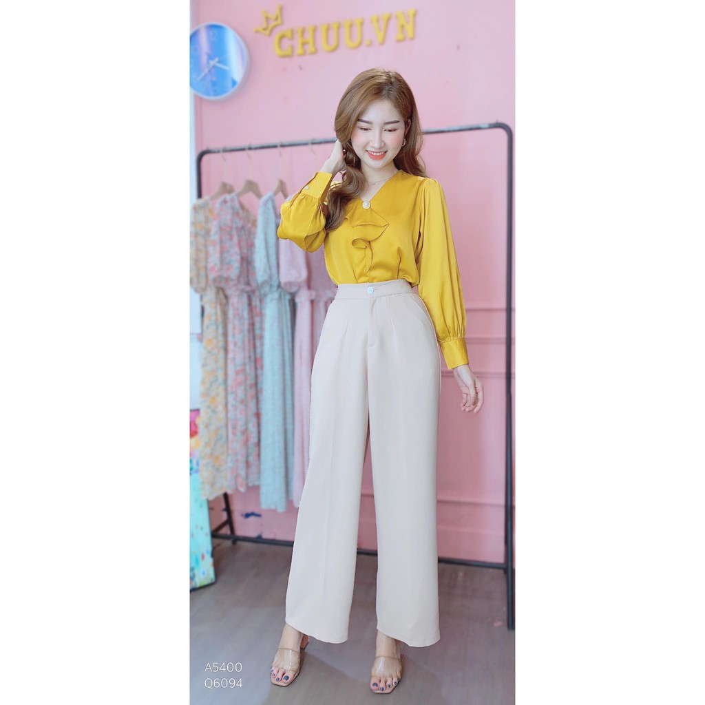 Áo sơ mi lụa Satin nữ ngực bèo tay dài CHUU A5400 | BigBuy360 - bigbuy360.vn