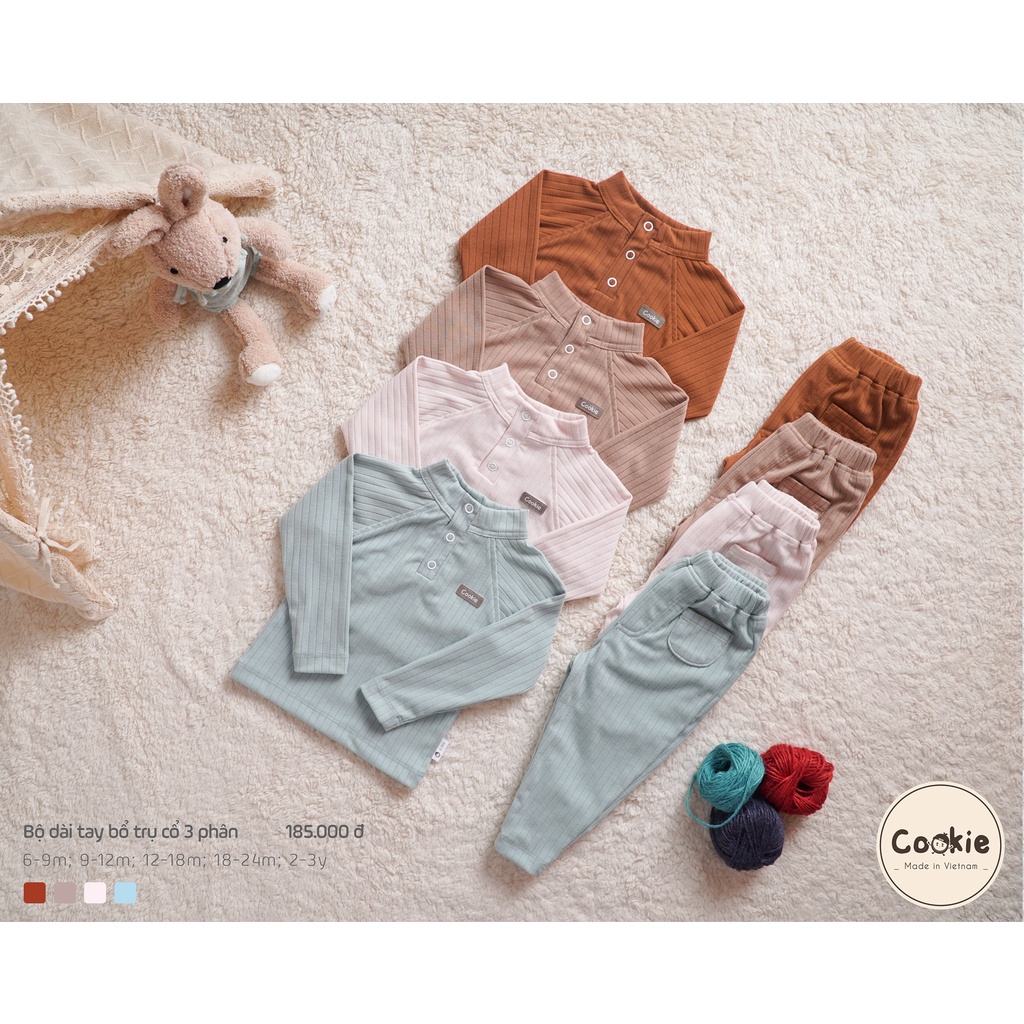 (6-36M) Bộ dài tay bổ trụ cổ 3p cotton tăm dày - COOKIE