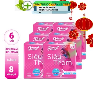 Bộ 6 gói Băng vệ sinh Diana siêu thấm siêu mỏng cánh gói 8 miếng