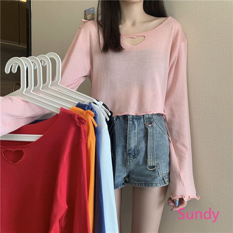 Áo Dệt Kim Tay Dài Phối Ren Phong Cách Hàn Quốc Thời Trang Nữ