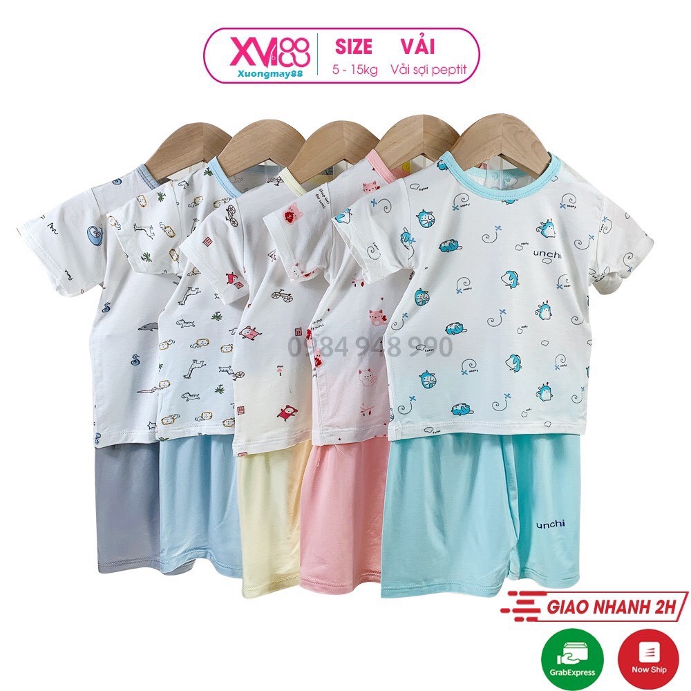 Bộ cộc tay Unchi cổ màu cúc cài vai cho bé XM07