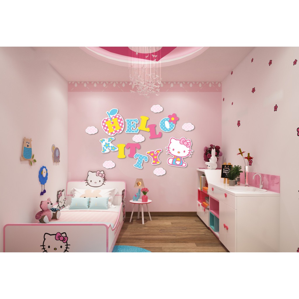 TRANH DECOR Dán tường Trang trí Nhà cửa – Bộ tranh Dán tường Hello Kitty -  Fomex Dày dặn, Có sẵn băng keo đi kèm