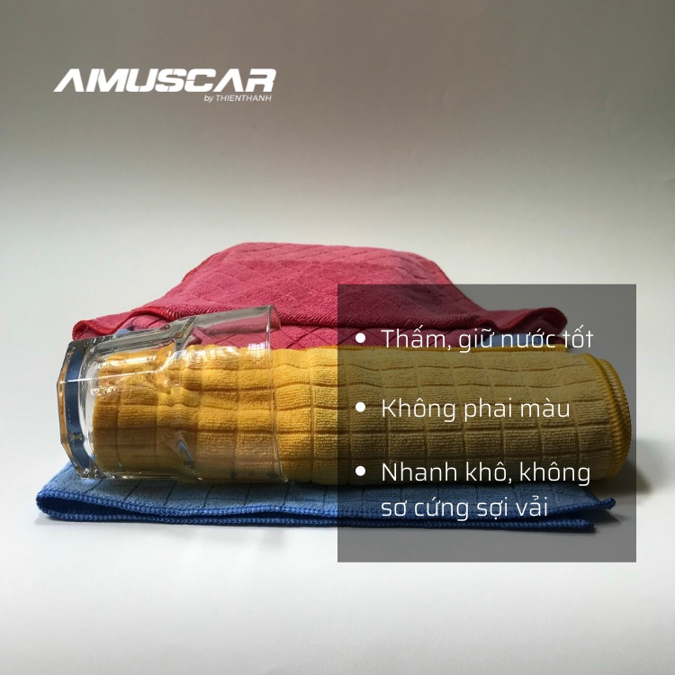 COMBO 3 màu Khăn lau xe đa năng Microfiber size 50x55cm AmusCar