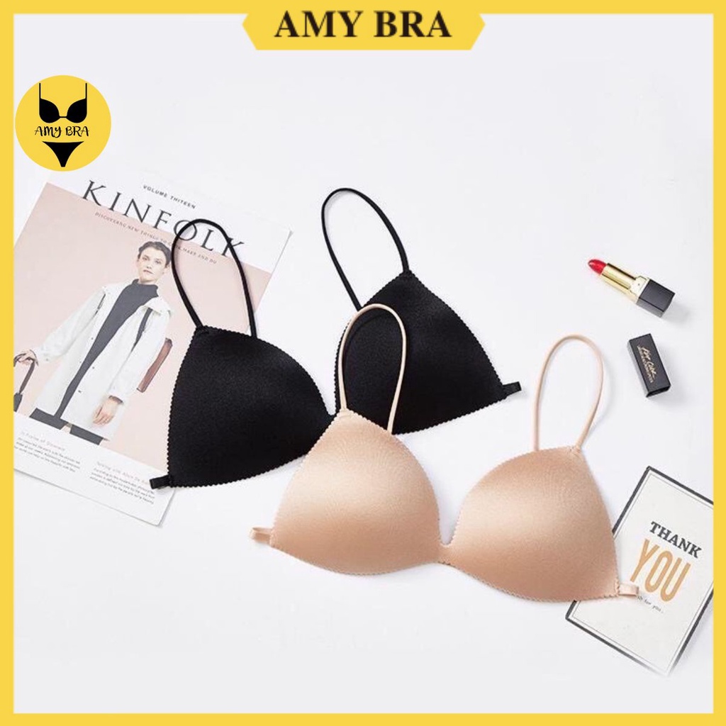 Áo Ngực Không Gọng Su Dây Mảnh 💖FREESHIP💖 Bra 2 Dây Cài Sau Đệm Mút Mỏng AMYBRA -A818