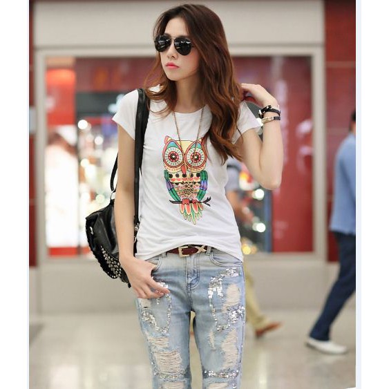 ÁO THUN NỮ HỌA TIẾT CÚ MÈO THỜI TRANG