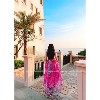 MOON BOHO - MAXI HOA CỔ YẾM HỒNG TÍM