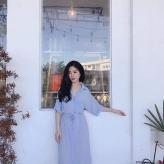 Đầm sơ mi thắt eo