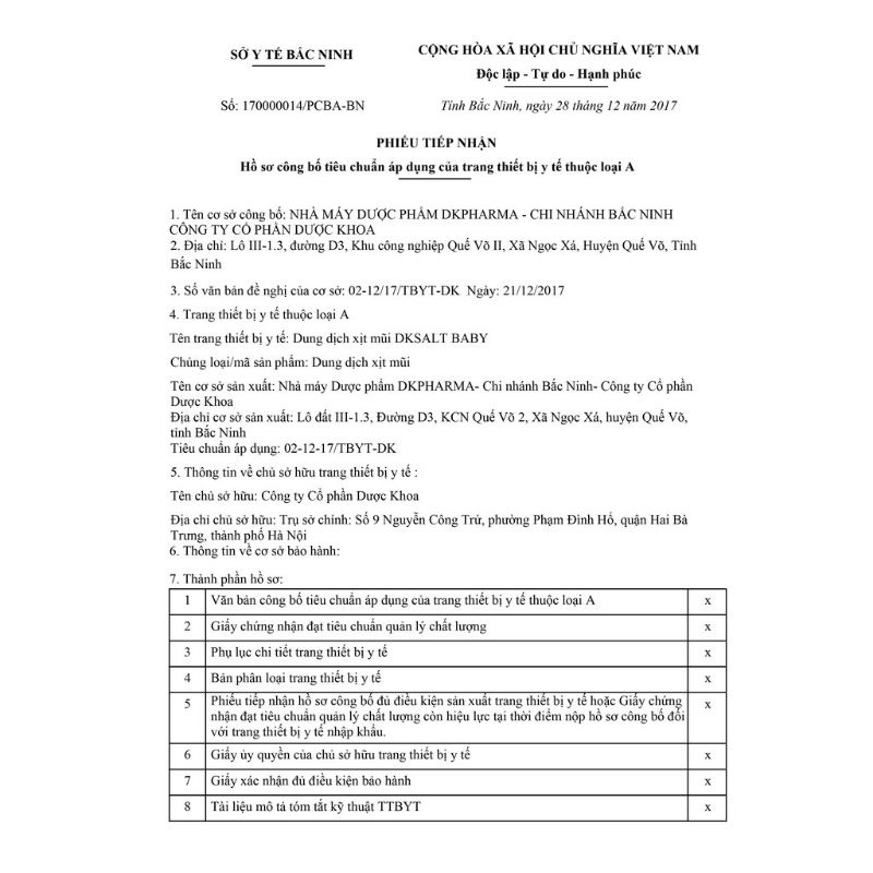 Dung dịch nước Xịt mũi DK salt Baby vệ sinh mũi hàng ngày