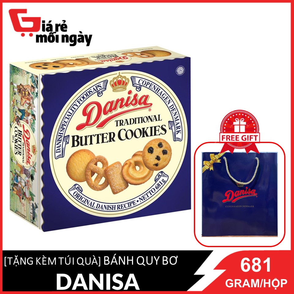 [TẶNG KÈM TÚI QUÀ] Bánh quy bơ Danisa Size lớn Hộp 681g (date mới)