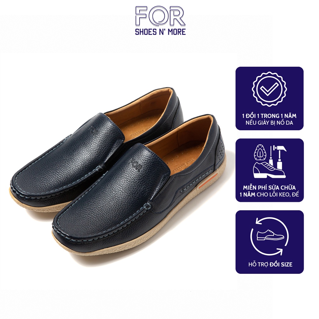 Giày Slip On màu xanh navy FOR da bò trẻ trung F04 - Xanh Navy